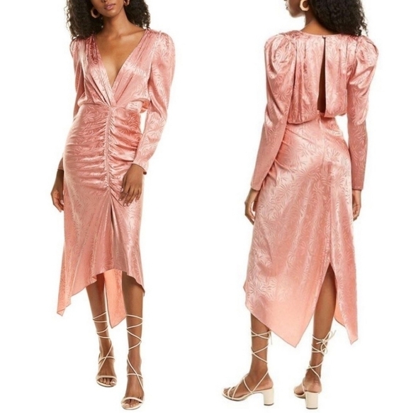 New Ronny Kobo Astrid Jacquard Satin Dusty Rose Midi Dress NWT Size XS - Picture 7 of 14
